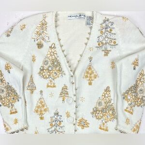 Vintage Michael Simon 1993 Beaded Embellished Holiday Cardigan